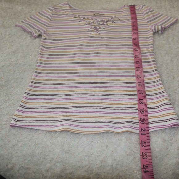 Arizona Jeans Striped Lace Up Short Sleeve Top - Picture 7 of 7